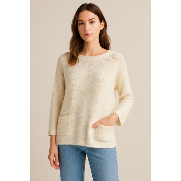 Ulla Johnson Sweaters - Ulla Johnson Alpaca Wool Blend Ivory Knit Sweater Small Bow Back Pocket Detail